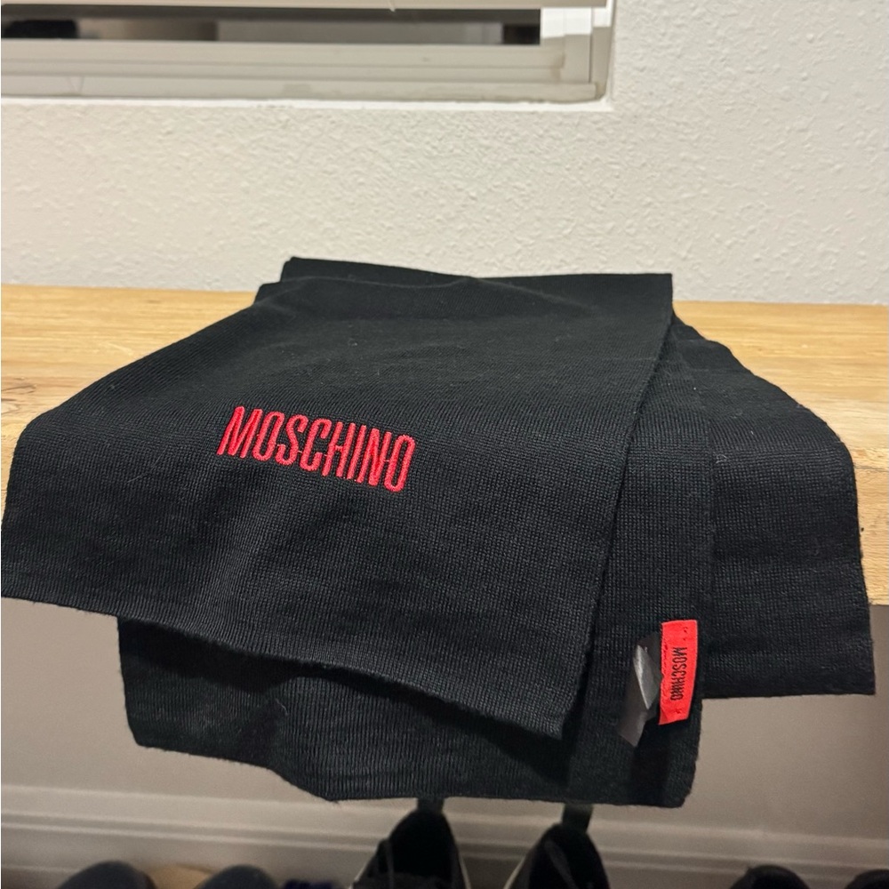 Moschino Black Wool Scarf with Red Tag